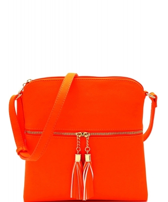 Tassel Zipper Pocket Accent Crossbody Messenger bag LP062 NCORAL